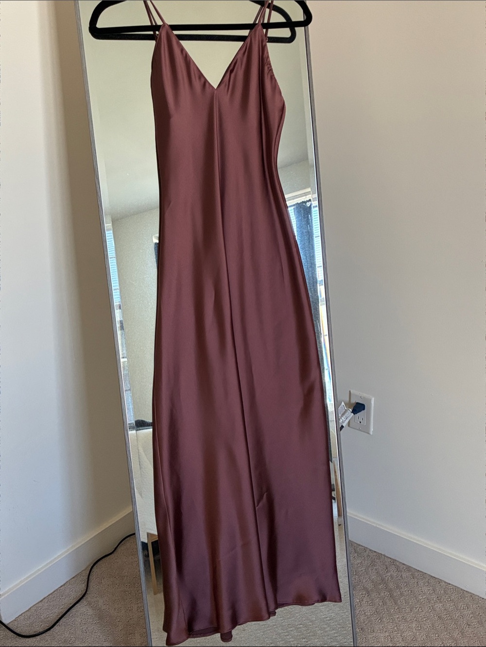 Zara Satin Slip Maxi Dress in burgundy/brown